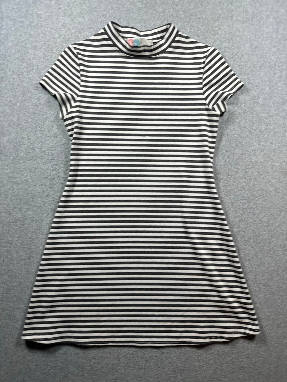 Free People FP Beach T-Shirt Dress Women's SZ Small Gray White Striped Mock Neck